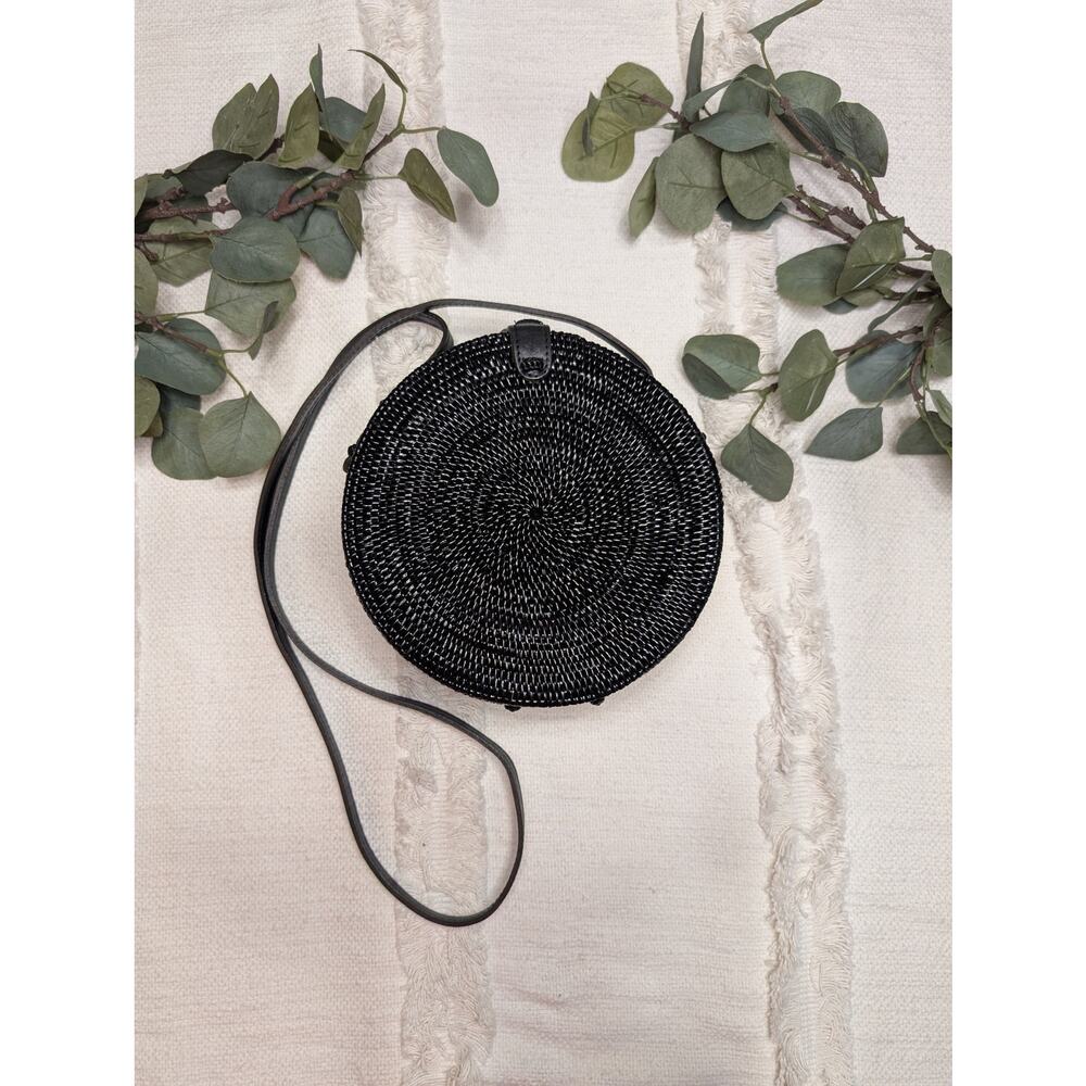 Anthropologie Street Level Round Wicker Purse in Black